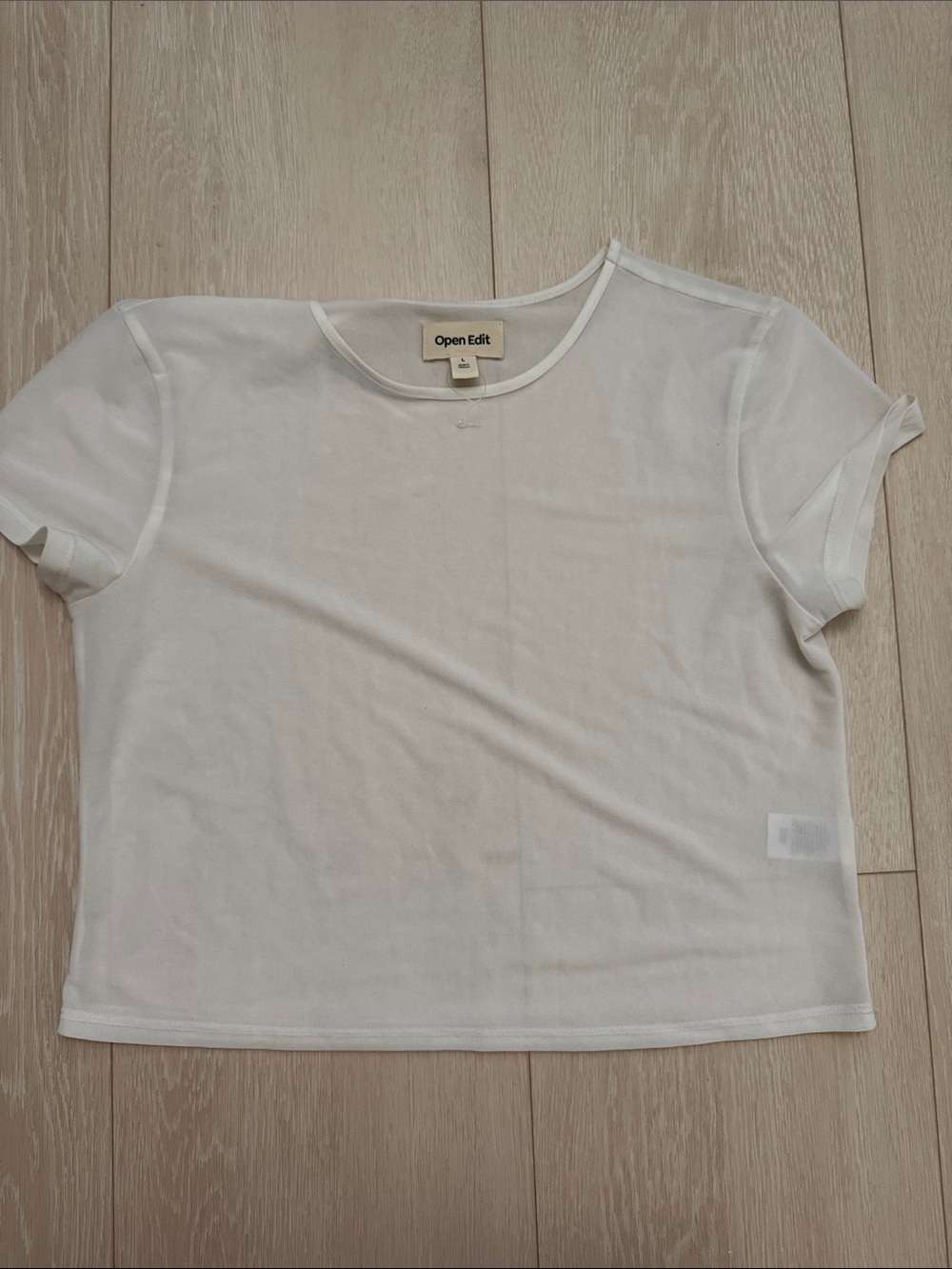 Open Edit Sheer Short Sleeve White Crop Tee - Picture 7 of 8